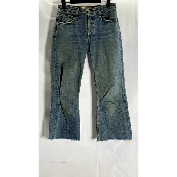 REFORMATION Women's Baltic Blue Mid-Rise Crop Flare Petite Frayed Jean SZ 25 - Picture 1 of 13